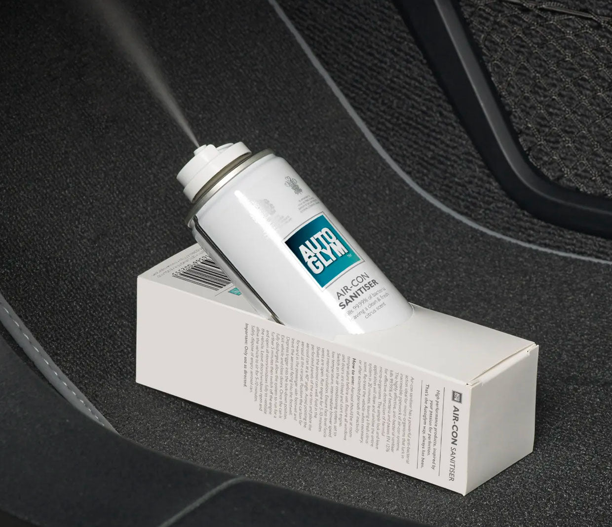 Autoglym Air Con Sanitiser mounted in the box spraying