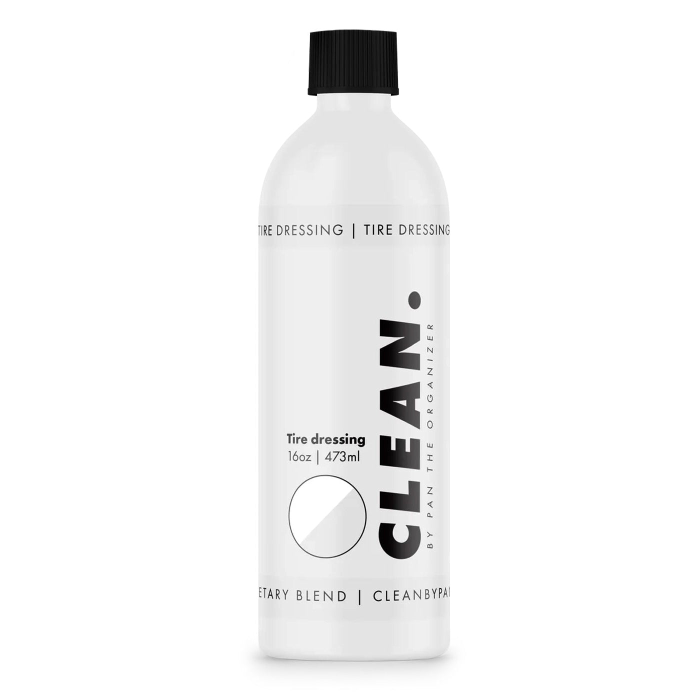 Bottle of CLEAN. by Pan tire dressing on a white background