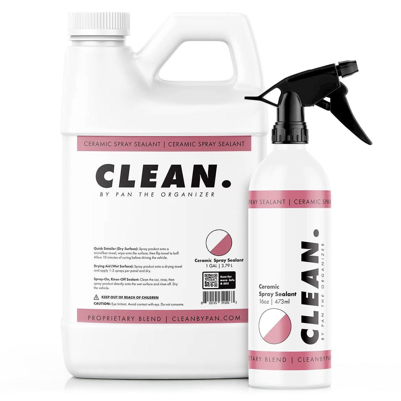 Two bottles of CLEAN. By Pan  ceramic spray sealant on a white background