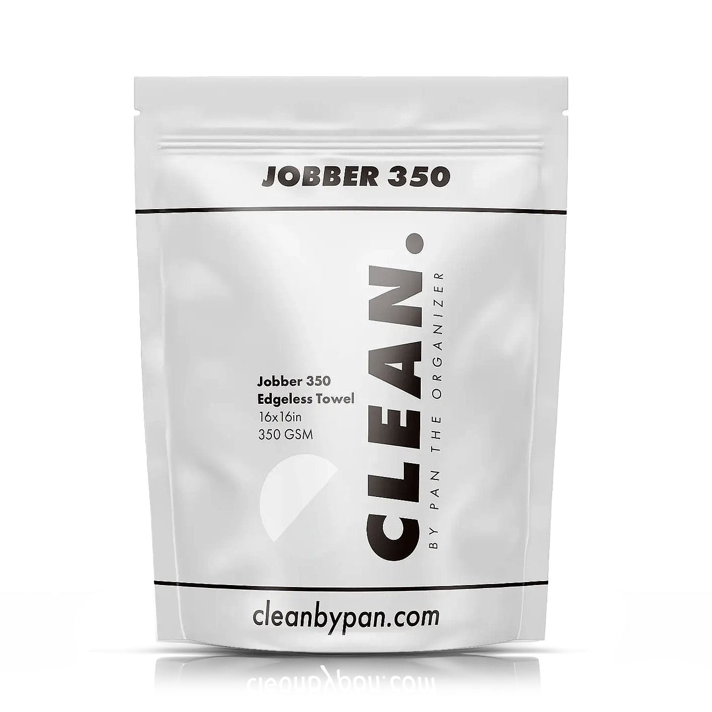 Packaged edgeless towel with 'Clean by Pan' branding on a white background