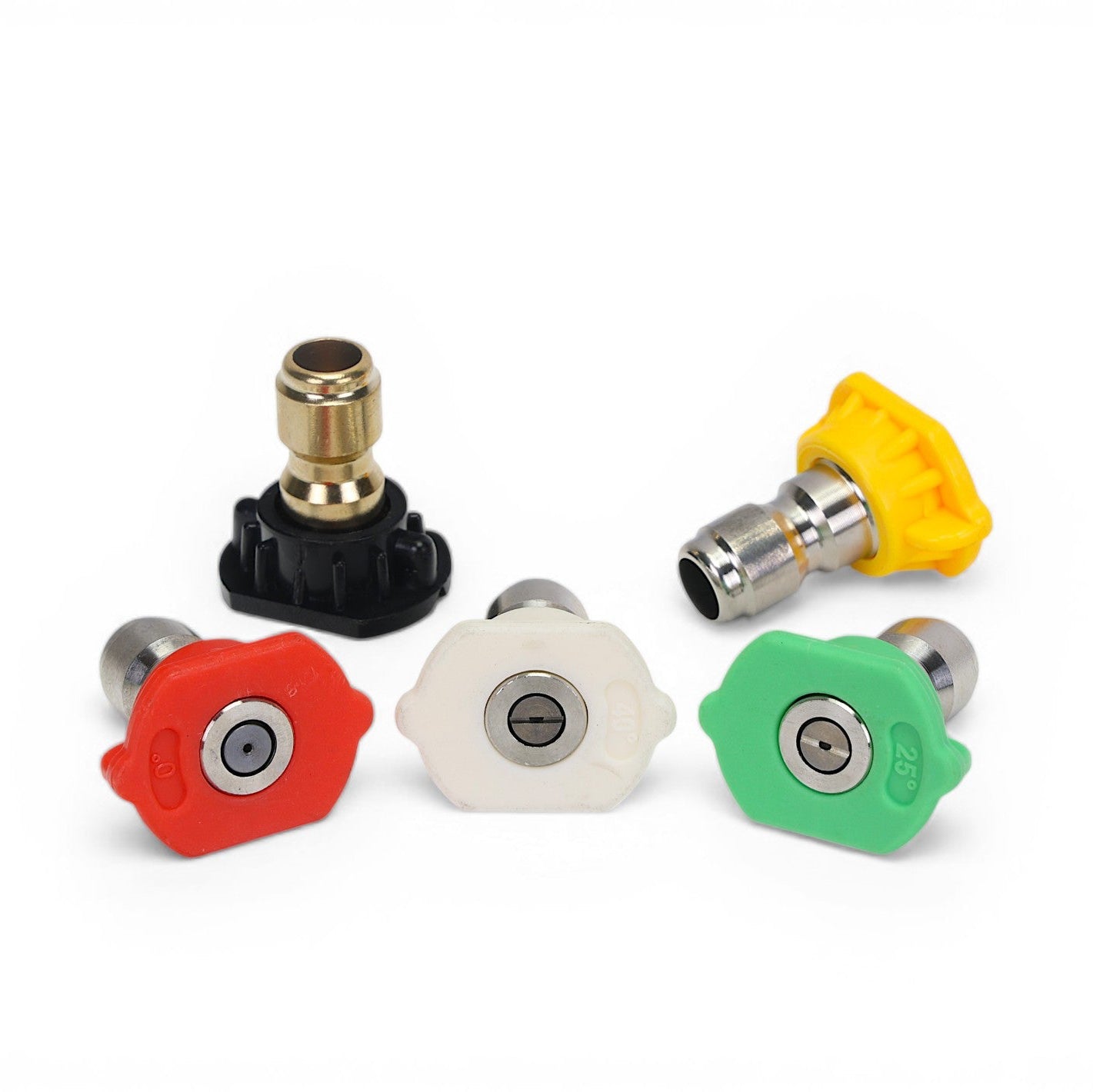 Set of colorful spray gun nozzles on a white background