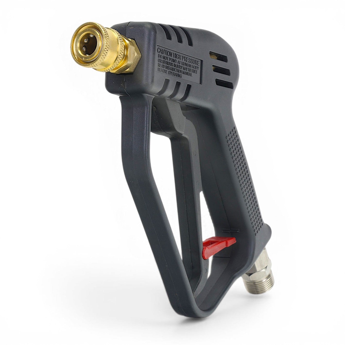Black and gold high-pressure washer nozzle on a white background